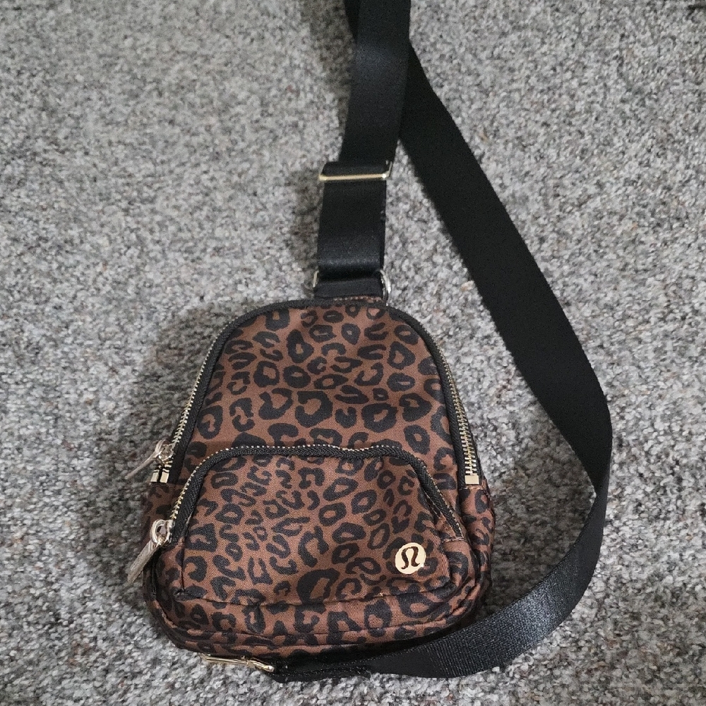 lululemon athletica Black and Brown Leopard Crossbody Bag